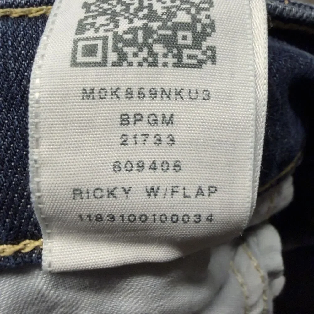 True Religion Ricky W/Flap Jeans Mens 38x26 Blue Relaxed Straight USA Short Hem